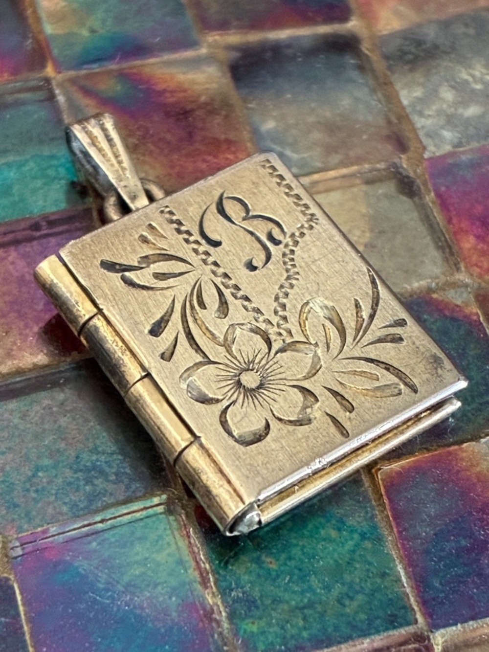Gold Book Locket 12k GF Sterling 1940s 1950s No Chain
